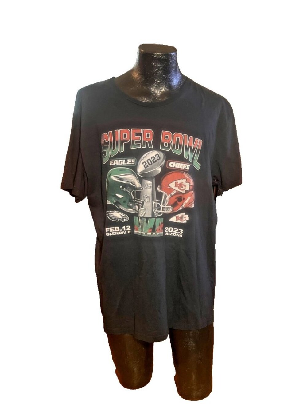 Super Bowl LVII 57 T Shirt Men XL Eagles vs Chiefs Feb 12 2023 Graphic Tee Black